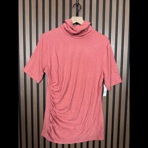 New New York & Company Top XL Womens Peach Pink Turtleneck Ruched Jersey Fabric